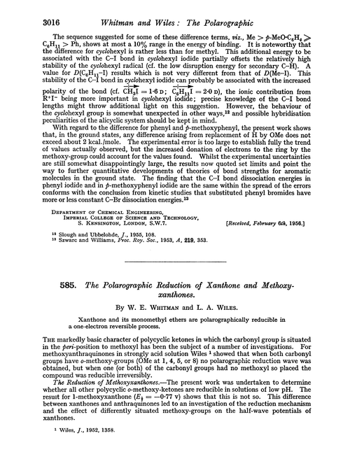 585. The polarographic reduction of xanthone and methoxyxanthones