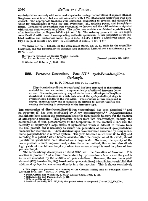 588. Ferrocene derivatives. Part III. Cyclopentadienyliron carbonyls