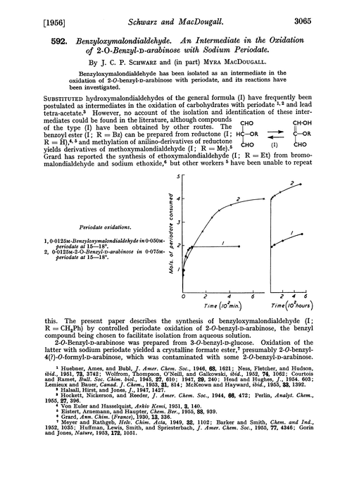 592. Benzyloxymalondialdehyde. An intermediate in the oxidation of 2-O-benzyl-D-arabinose with sodium periodate