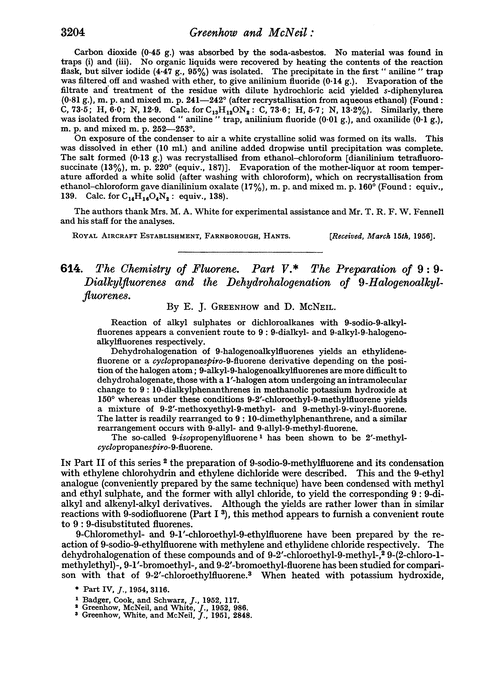 614. The chemistry of fluorene. Part V. The preparation of 9 : 9-dialkylfluorenes and the dehydrohalogenation of 9-halogenoalkylfluorenes