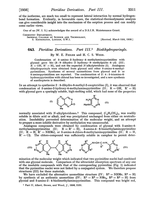 643. Pteridine derivatives. Part III. Bisdihydropurinyls