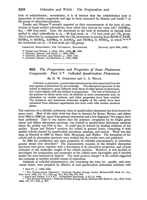 653. The preparation and properties of some plutonium compounds. Part V. Colloidal quadrivalent plutonium