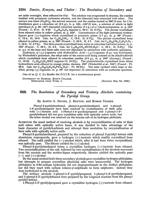 659. The resolution of secondary and tertiary alcohols containing the pyridyl group