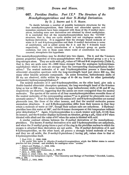 667. Pteridine studies. Part IX. The structure of the monohydroxypteridines and their N-methyl derivatives