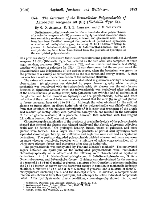 674. The structure of the extracellular polysaccharide of Aerobacter aerogenes A3 (S1)(Klebsiella Type 54)