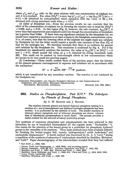 682. Studies on phosphorylation. Part XIV. The solvolysis by phenols of benzyl phosphates