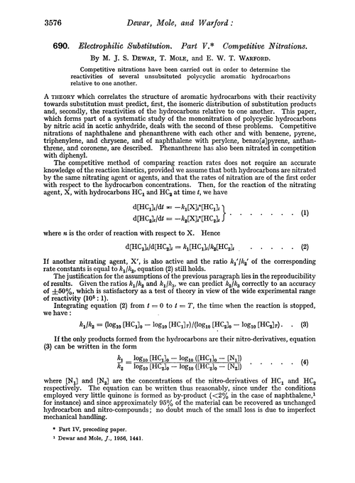 690. Electrophilic substitution. Part V. Competitive nitrations