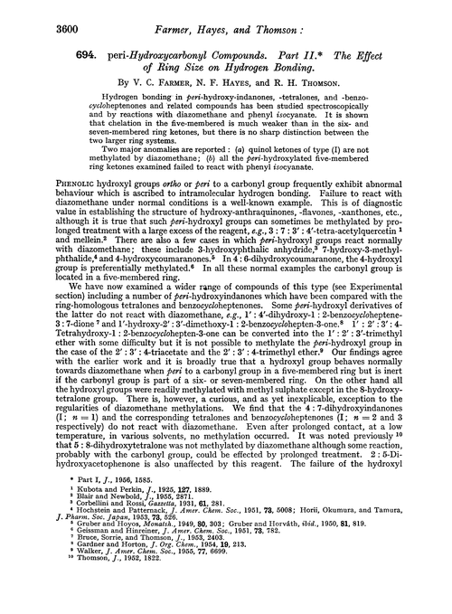 694. Peri-hydroxycarbonyl compounds. Part II. The effect of ring size on hydrogen bonding