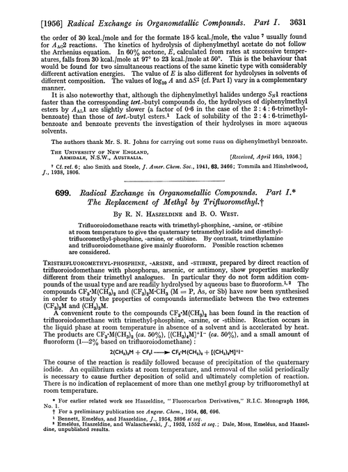 699. Radical exchange in organometallic compounds. Part I. The replacement of methyl by trifluoromethyl