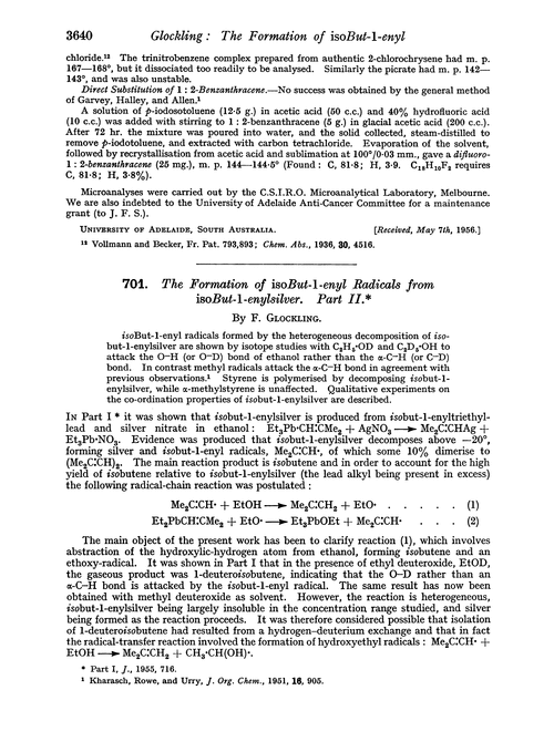 701. The formation of isobut-1-enyl radicals from isobut-1-enylsilver. Part II