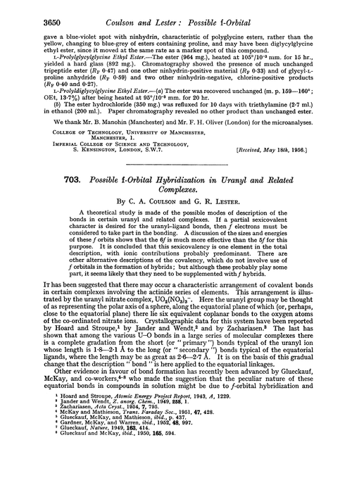 703. Possible ƒ-orbital hybridization in uranyl and related complexes