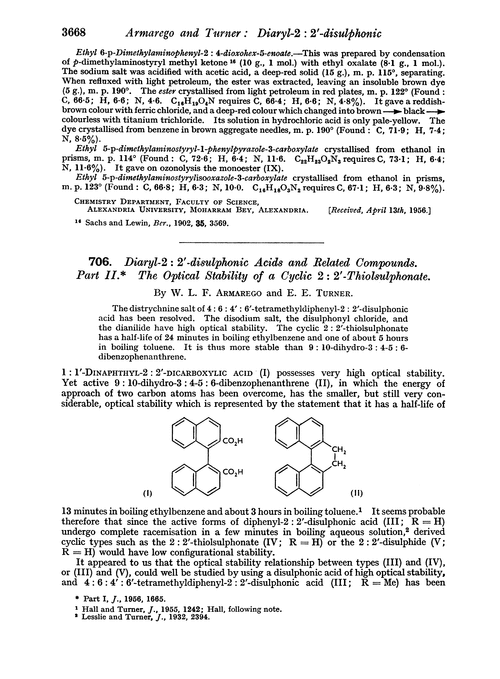 706. Diaryl-2 : 2′-disulphonic acids and related compounds. Part II. The optical stability of a cyclic 2 : 2′-thiolsulphonate