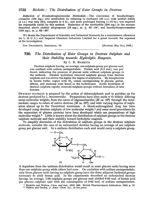 730. The distribution of ester groups in dextran sulphate and their stability towards hydrolytic reagents