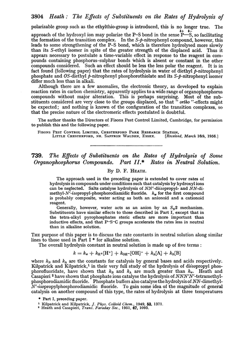 739. The effects of substituents on the rates of hydrolysis of some organophosphorus compounds. Part II. Rates in neutral solution