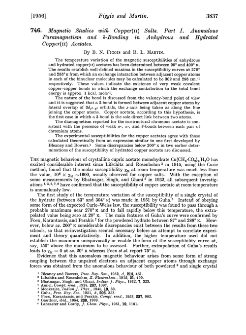 746. Magnetic studies with copper(II) salts. Part I. Anomalous paramagnetism and δ-bonding in anhydrous and hydrated copper(II) acetates