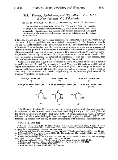 747. Purines, pyrimidines, and glyoxalines. Part III. A new synthesis of 2-thiouracils