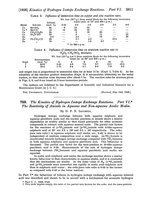 759. The kinetics of hydrogen isotope exchange reactions. Part VI. The reactivity of anisole in aqueous and non-aqueous acidic media