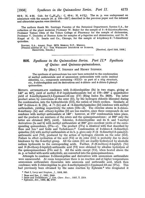 806. Syntheses in the quinazolone series. Part II. Synthesis of quino- and quinazo-quinazolones