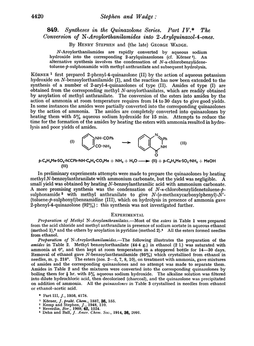 849. Syntheses in the quinazolone series. Part IV. The conversion of N-aroylorthanilamides into 2-arylquinazol-4-ones