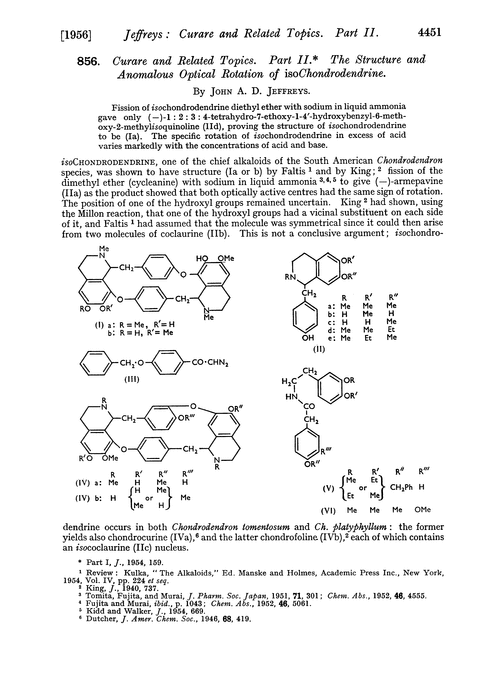 856. Curare and related topics. Part II. The structure and anomalous optical rotation of isochondrodendrine