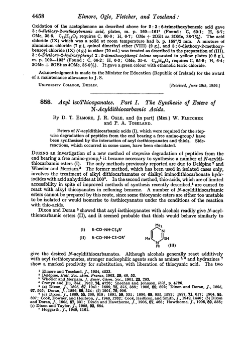 858. Acyl isothiocyanates. Part I. The synthesis of esters of N-acyldithiocarbamic acids