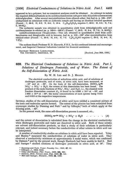 859. The electrical conductances of solutions in nitric acid. Part I. Solutions of dinitrogen pentoxide, and of water. The extent of the self-dissociation of nitric acid