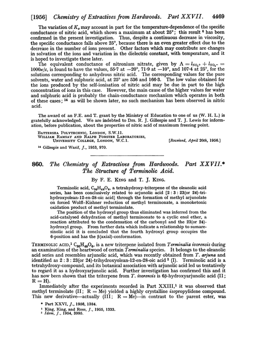860. The chemistry of extractives from hardwoods. Part XXVII. The structure of terminolic acid