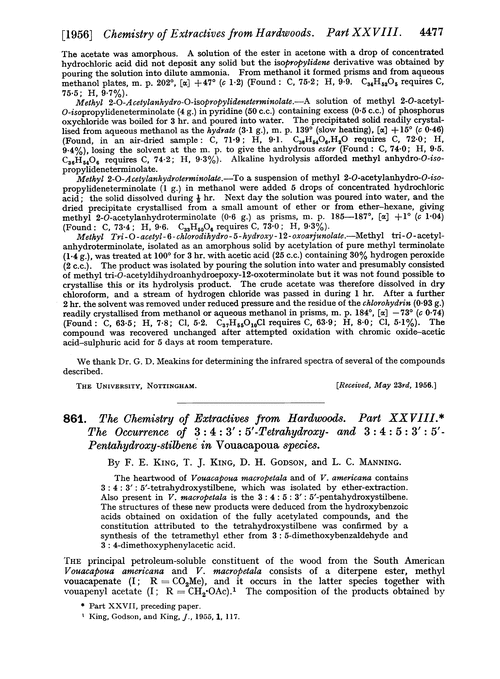 861. The chemistry of extractives from hardwoods. Part XXVIII. The occurrence of 3 : 4 : 3′ : 5′-tetrahydroxy- and 3 : 4 : 5 : 3′ : 5′-pentahydroxy-stilbene in Vouacapoua species