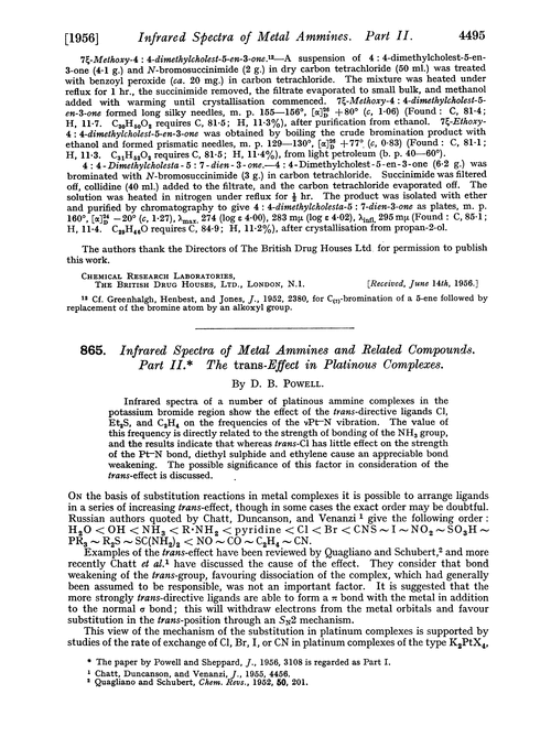 865. Infrared spectra of metal ammines and related compounds. Part II. The trans-effect in platinous complexes