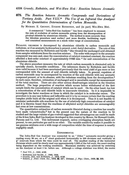 875. The reaction between aromatic compounds and derivatives of tertiary acids. Part VIII. The use of an infrared gas analyser for the quantitative determination of carbon monoxide