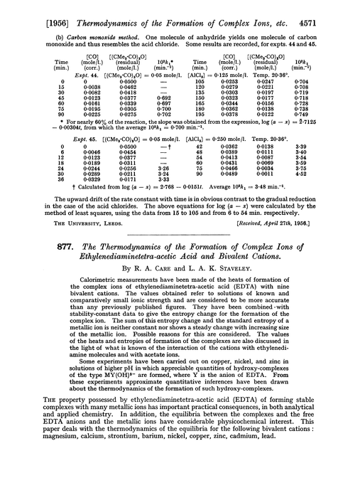 877. The thermodynamics of the formation of complex ions of ethylenediaminetetra-acetic acid and bivalent cations
