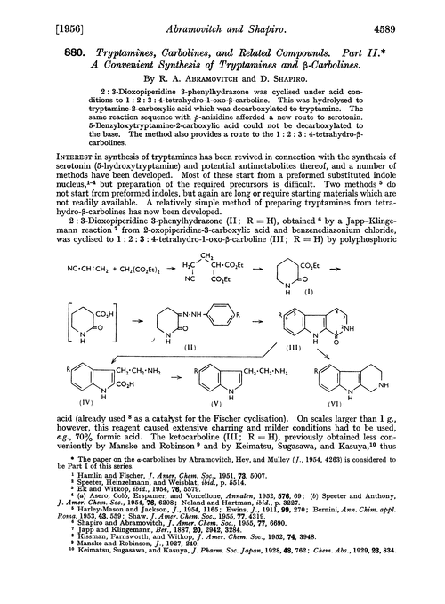 880. Tryptamines, carbolines, and related compounds. Part II. A convenient synthesis of tryptamines and β-carbolines