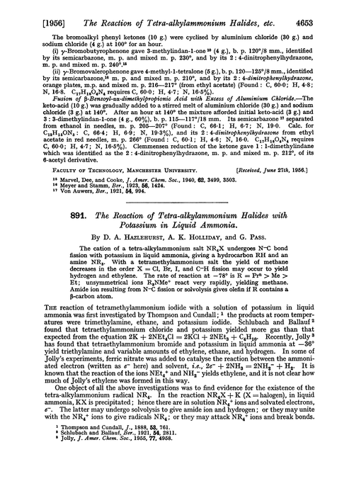891. The reaction of tetra-alkylammonium halides with potassium in liquid ammonia
