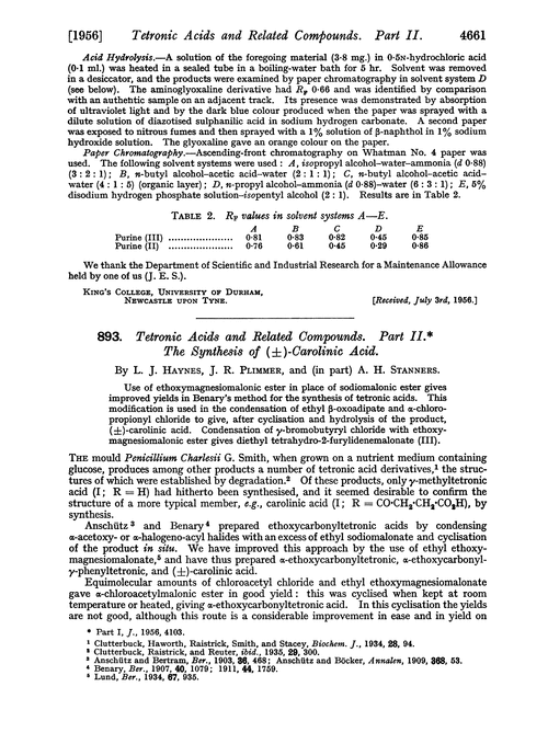 893. Tetronic acids and related compounds. Part II. The synthesis of (±)-carolinic acid