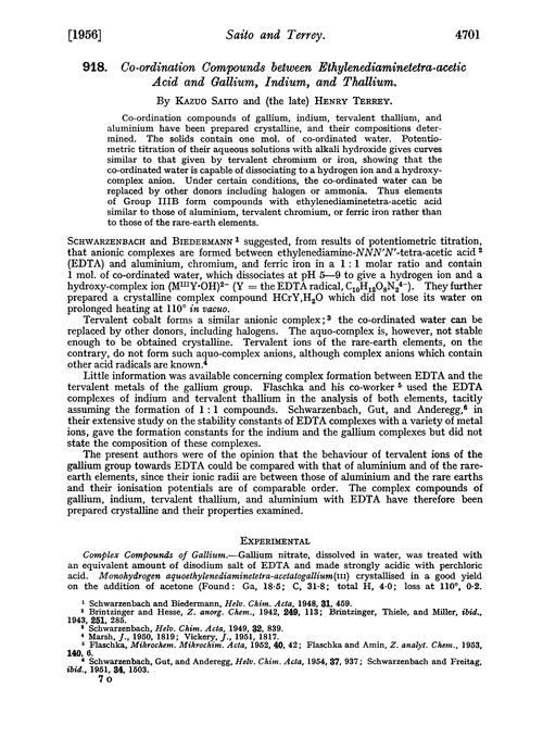 918. Co-ordination compounds between ethylenediaminetetra-acetic acid and gallium, indium, and thallium