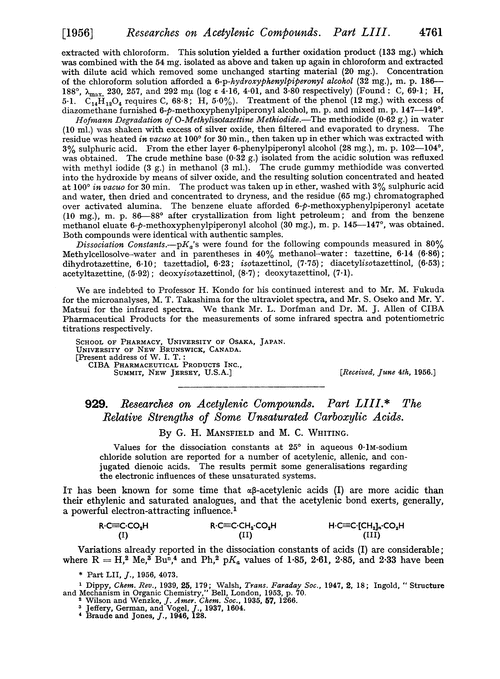 929. Researches on acetylenic compounds. Part LIII. The relative strengths of some unsaturated carboxylic acids
