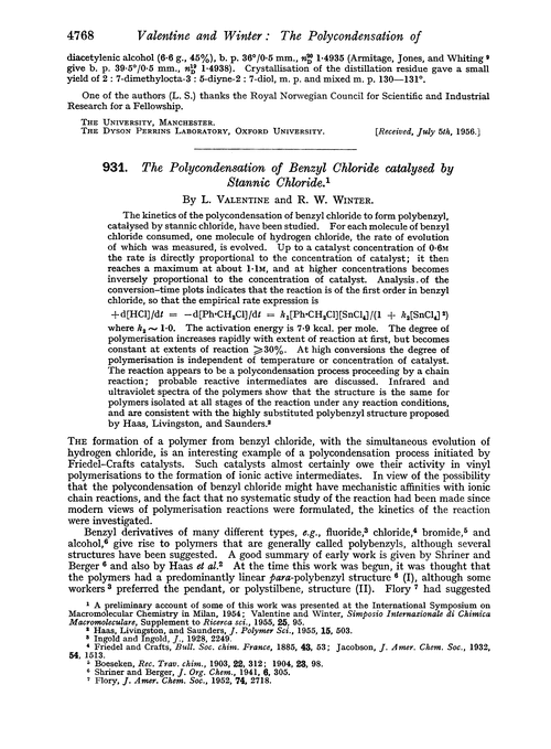 931. The polycondensation of benzyl chloride catalysed by stannic chloride