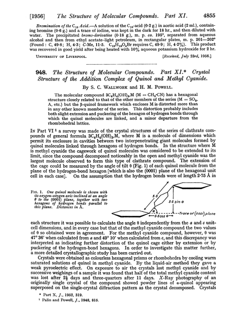 948. The structure of molecular compounds. Part XI. Crystal structure of the addition complex of quinol and methyl cyanide