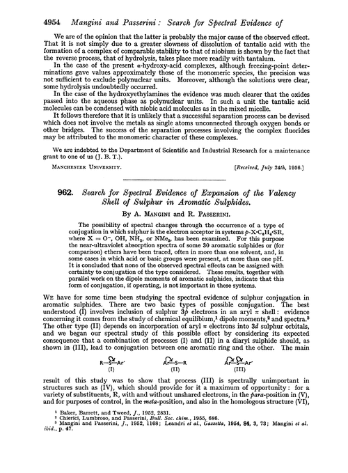 962. Search for spectral evidence of expansion of the valency shell of sulphur in aromatic sulphides
