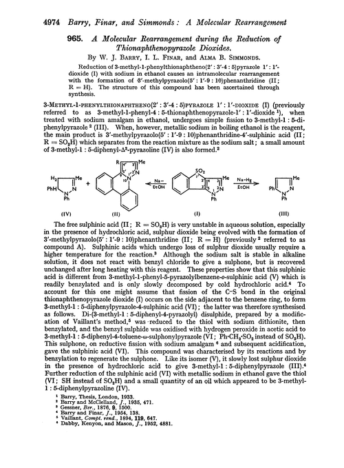 965. A molecular rearrangement during the reduction of thionaphthenopyrazole dioxides