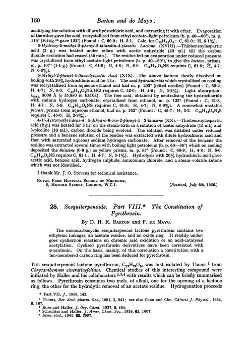 25. Sesquiterpenoids. Part VIII. The constitution of pyrethrosin