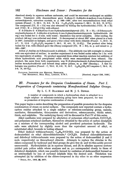 27. Promoters for the dropwise condensation of steam. Part I. Preparation of compounds containing monofunctional sulphur groups