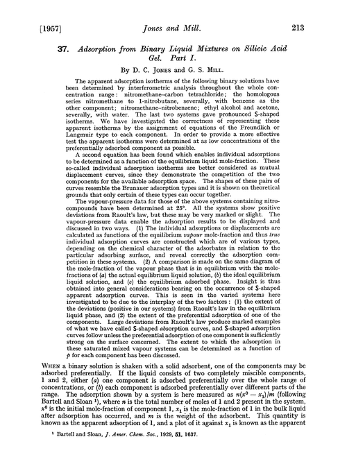 37. Adsorption from binary liquid mixtures on silicic acid gel. Part I