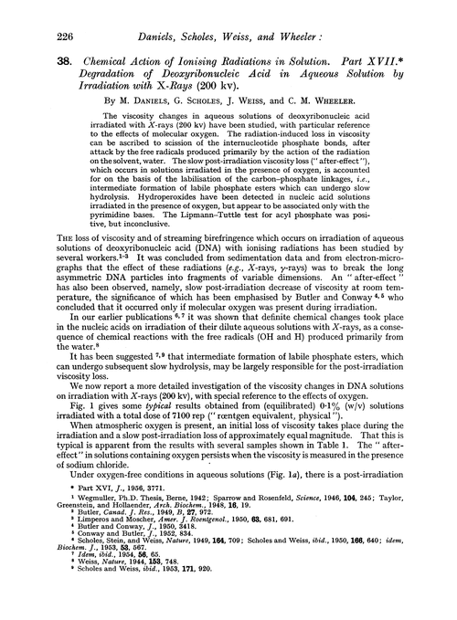 38. Chemical action of ionising radiations in solution. Part XVII. Degradation of deoxyribonucleic acid in aqueous solution by irradiation with X-rays (200 kv)