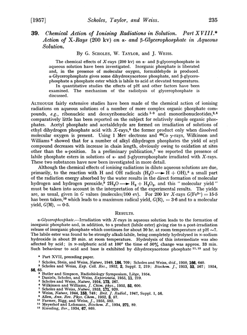 39. Chemical action of ionising radiations in solution. Part XVIII. Action of X-rays (200 kv) on α- and β-glycerophosphate in aqueous solution