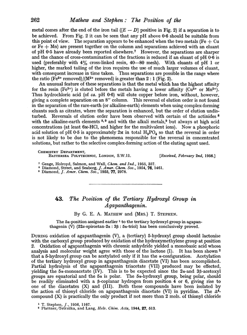 43. The postition of the tertiary hydroxyl groups in agapanthagenin