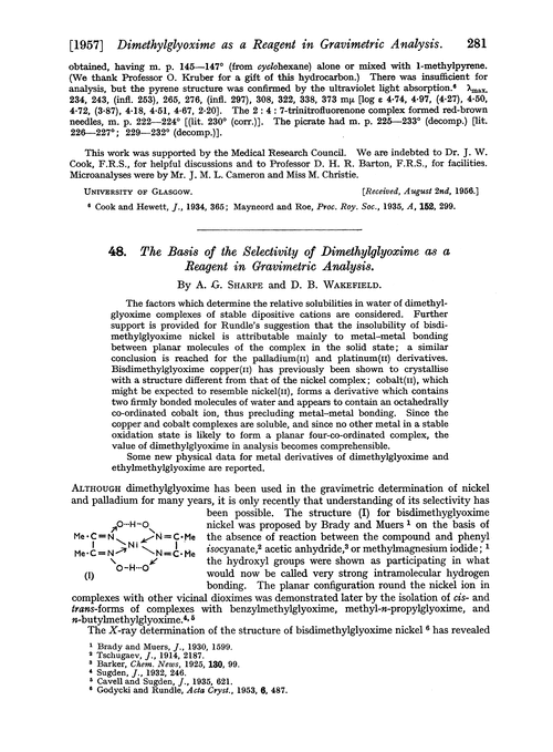 48. The basis of the selectivity of dimethylglyoxime as a reagent in gravimetric analysis