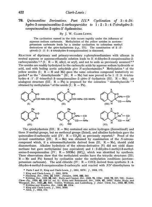 78. Quinoxaline derivatives. Part III. Cyclisation of 3 : 4-dihydro-3-oxoquinoxaline-2-carboxyureides to 1 : 2 : 3 : 4-tetrahydro-3-oxoquinoxaline-spiro-5′-hydantoins