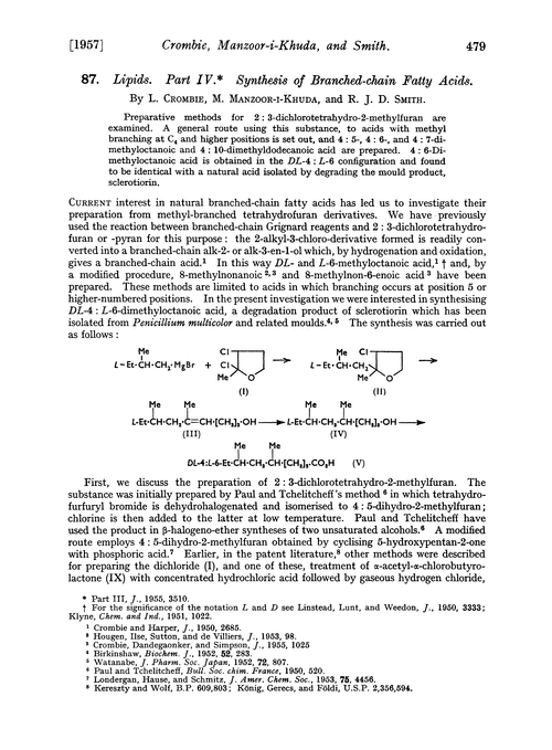 87. Lipids. Part IV. Synthesis of branched-chain fatty acids