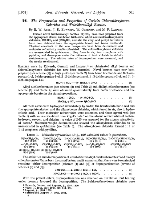 98. The preparation and properties of certain chloroalkoxyboron chlorides and trischloroalkyl borates